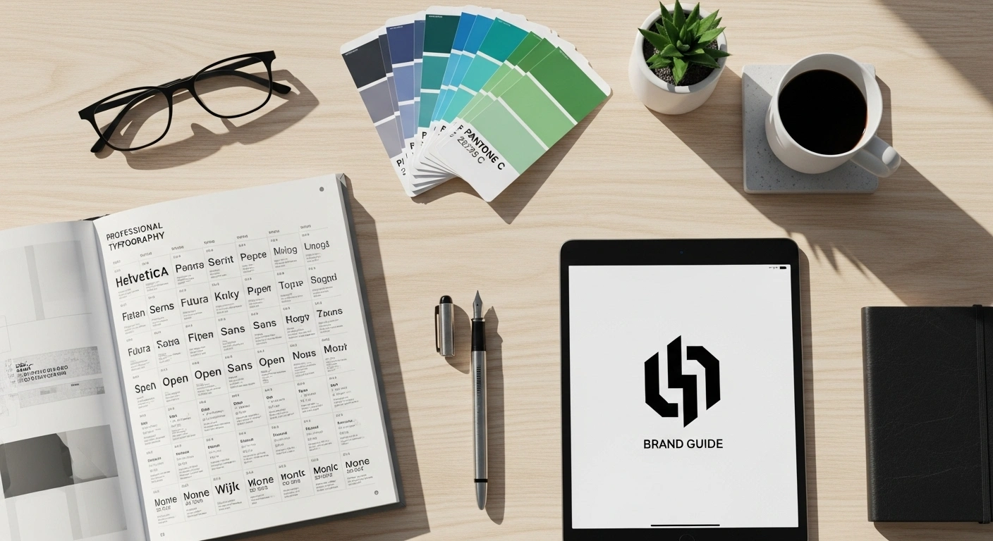 Palette de couleurs harmonieuse et sélection de polices de caractères professionnelles pour un logo