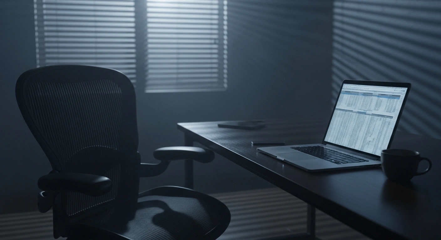 Bureau d'un entrepreneur épuisé, symbolisant le brouillard mental et le manque d'énergie physique.