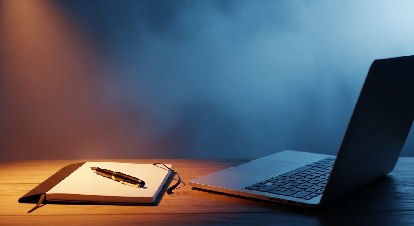 Entrepreneur assis à son bureau, prenant une pause consciente pour se recentrer et sortir du brouillard mental.