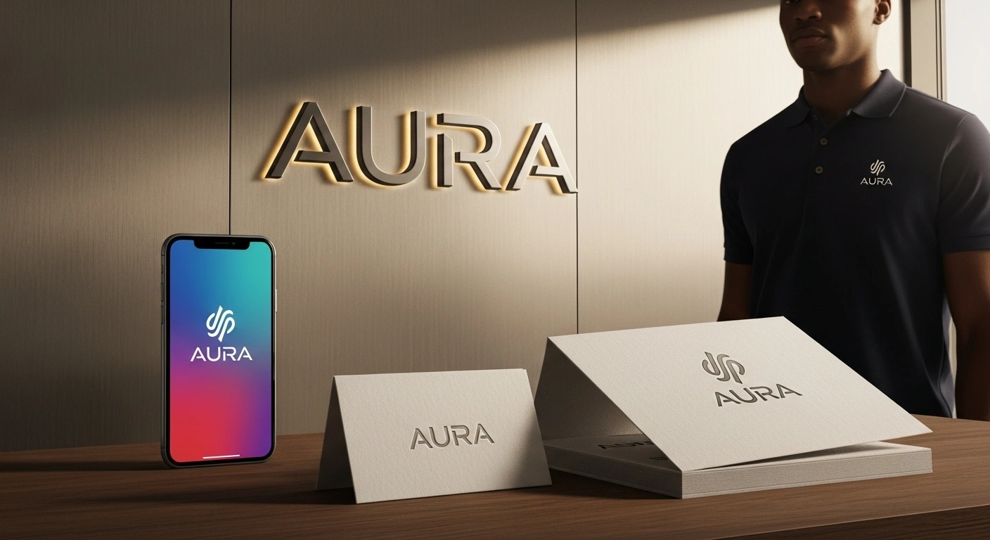 Exemples d'un logo utilisé sur différents supports (site web, carte de visite, profil social) pour montrer sa polyvalence.