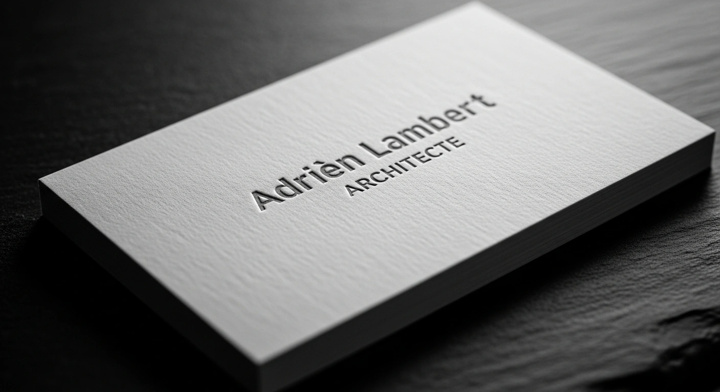 Gros plan sur une carte de visite professionnelle avec un logo textuel élégant