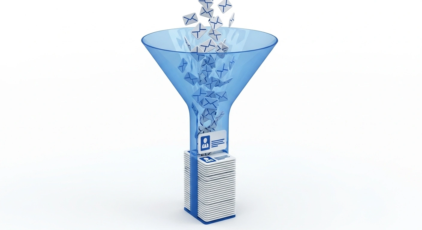 Visualisation de fiches clients organisées dans un CRM, initiées par des e-mails