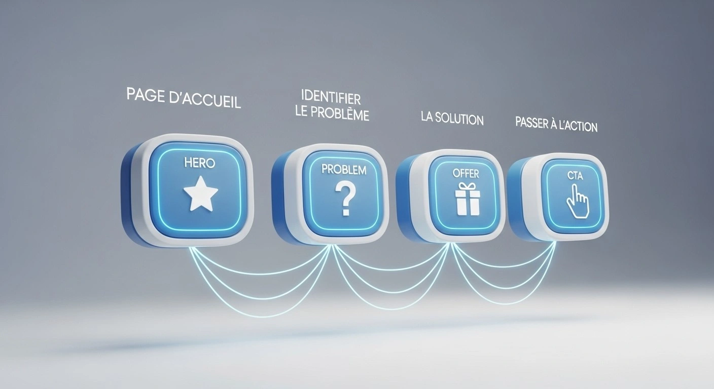 Schéma montrant l'anatomie d'une page de vente basée sur la structure d'un Site Clarté