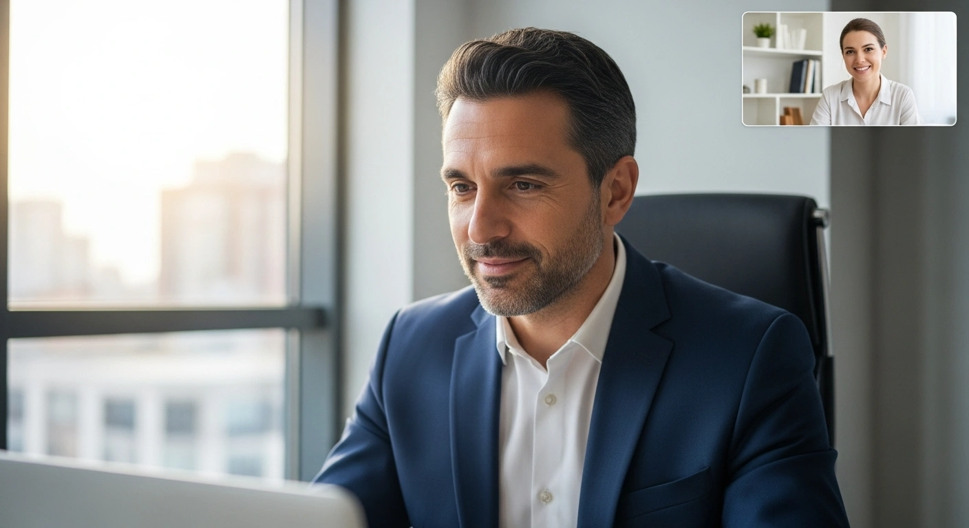 Consultant ayant une conversation constructive avec un prospect déjà convaincu