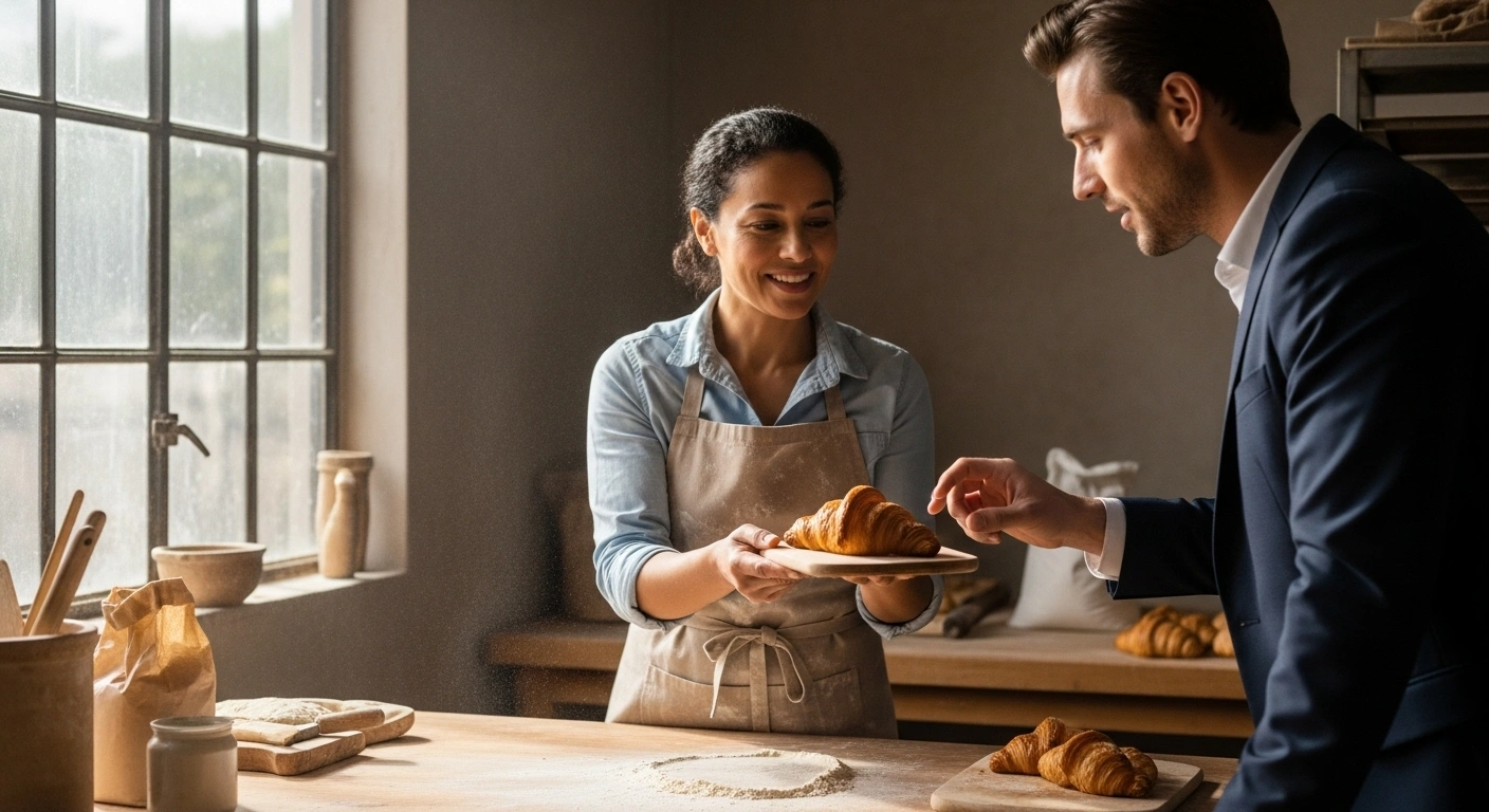 Personne goûtant un produit, symbolisant l'avant-goût de la transformation