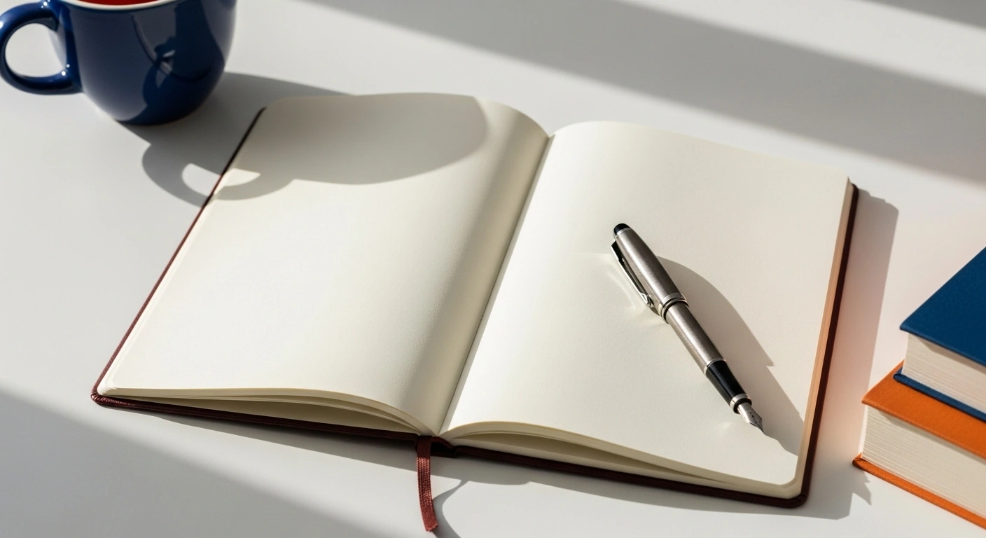 Carnet ouvert avec un stylo, symbolisant la clarté et la stratégie