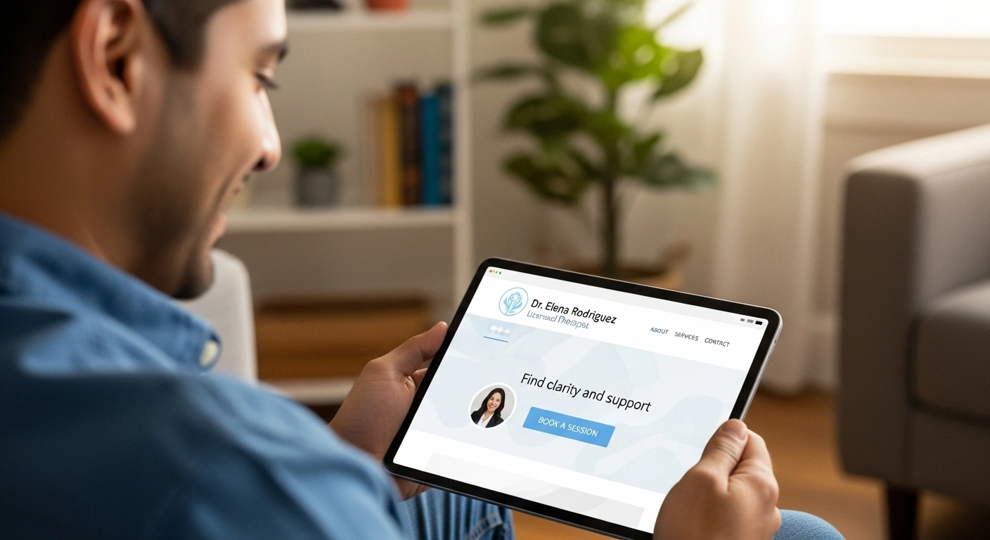 Maquette d'un site web clair et professionnel sur un ordinateur portable