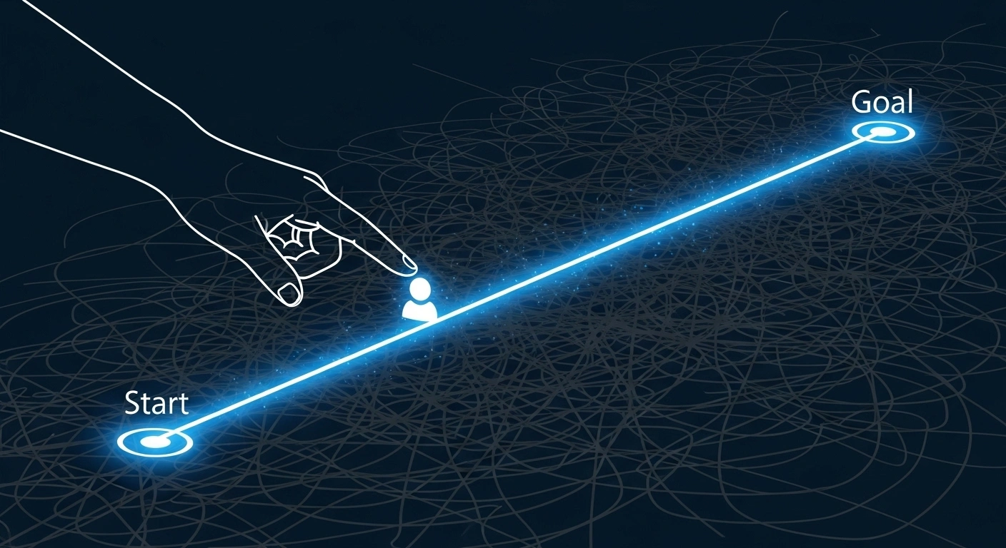 Un chemin clair et balisé menant à un objectif, représentant un parcours utilisateur intuitif sur un site web.