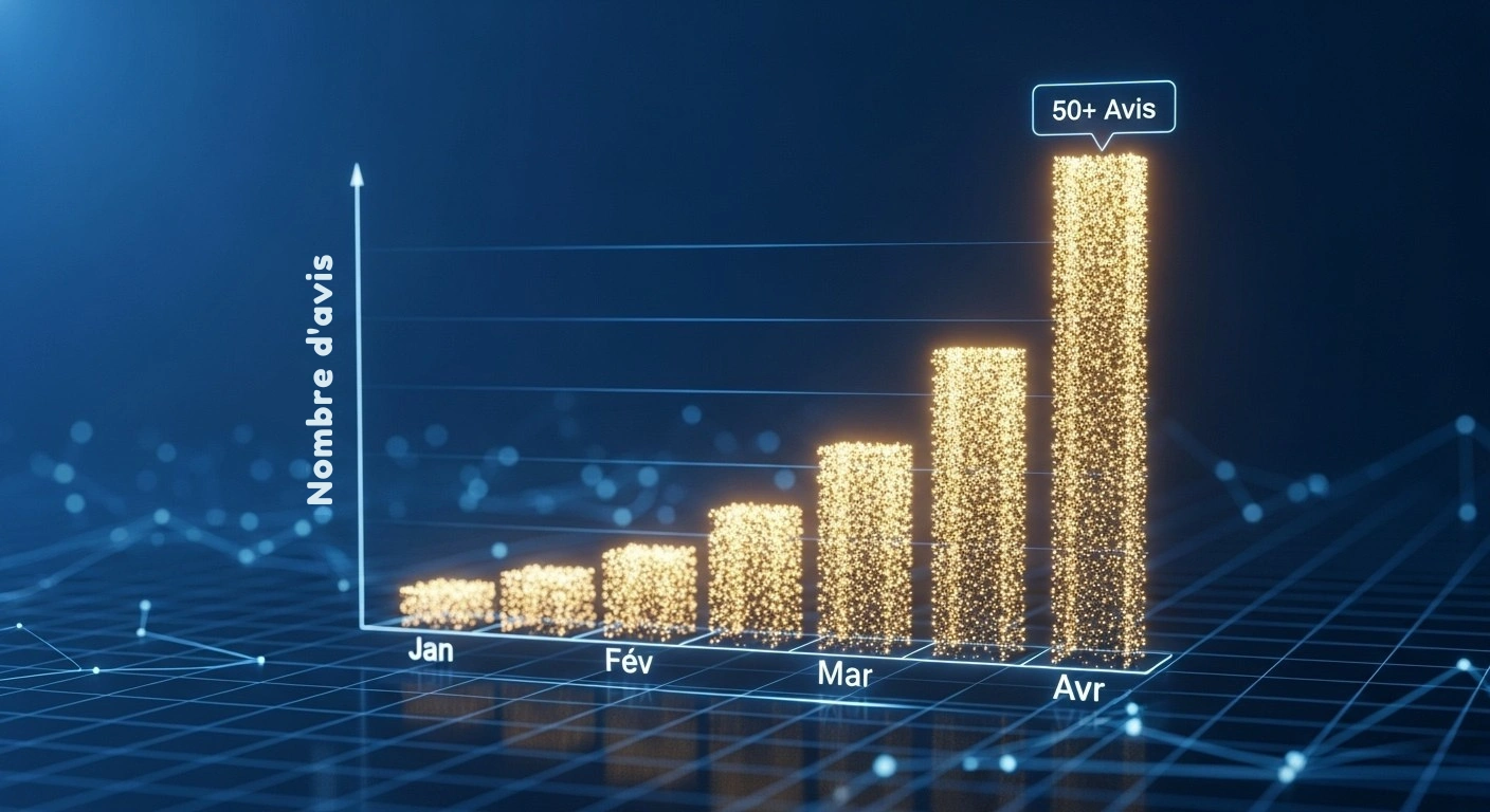 Graphique montrant la croissance de la réputation en ligne d'une entreprise grâce aux avis clients