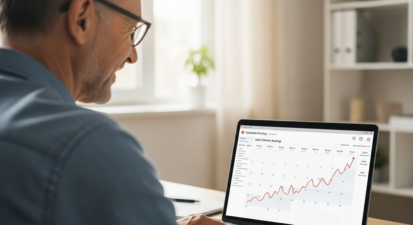 Un graphique de croissance ascendant sur un écran d'ordinateur, illustrant un site web qui génère des résultats.