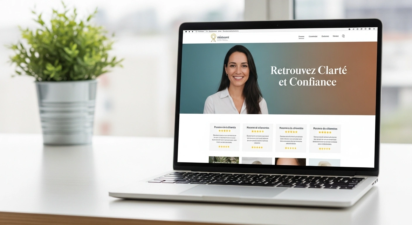 Site web professionnel et rassurant affiché sur un ordinateur portable.