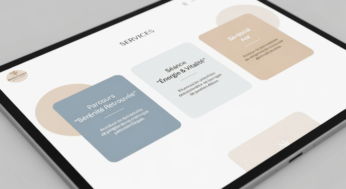 Page de présentation des offres d'un site web, claire et rassurante.