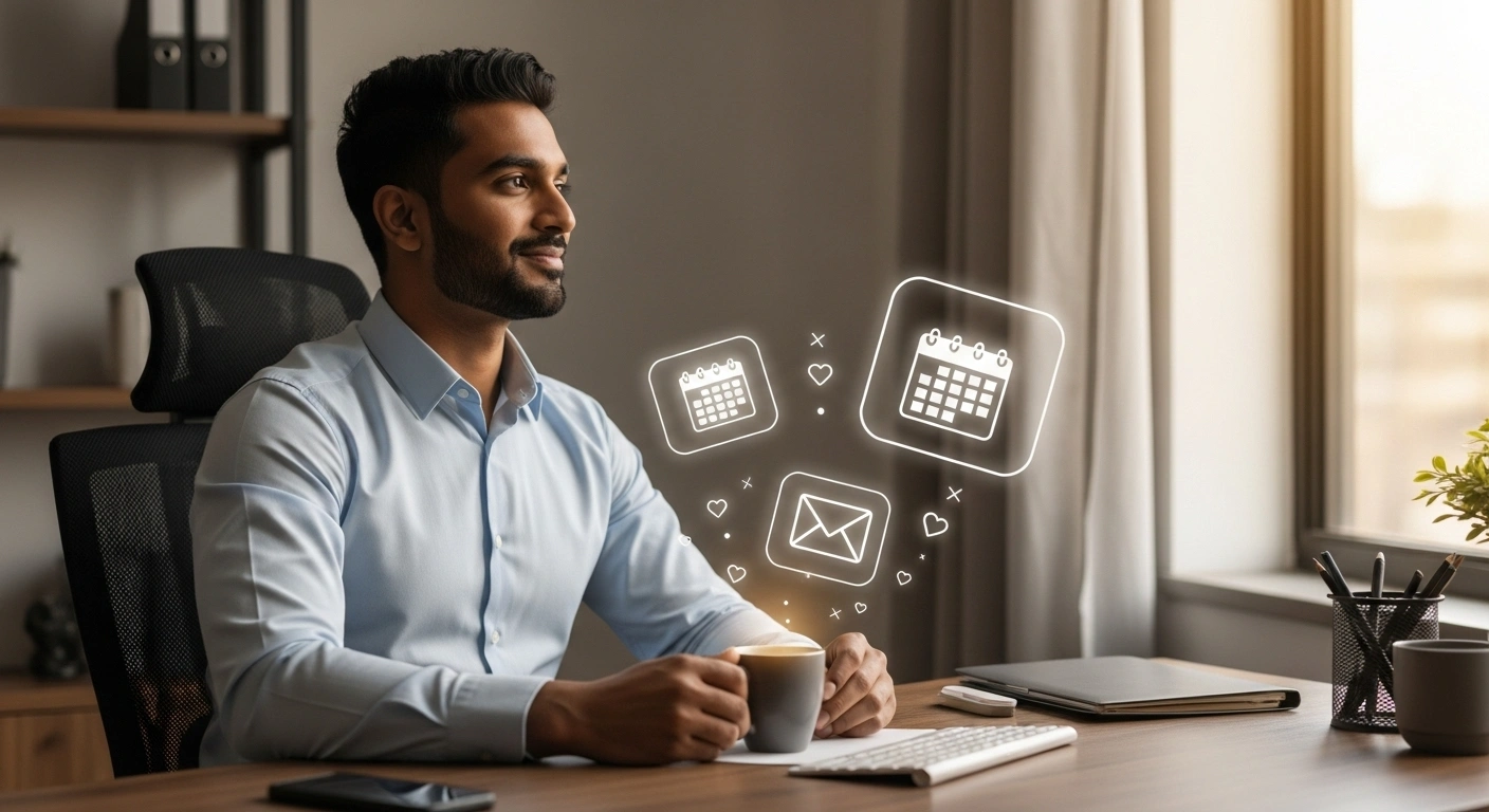 Personne sereine pendant que des rappels automatiques sont envoyés par son système