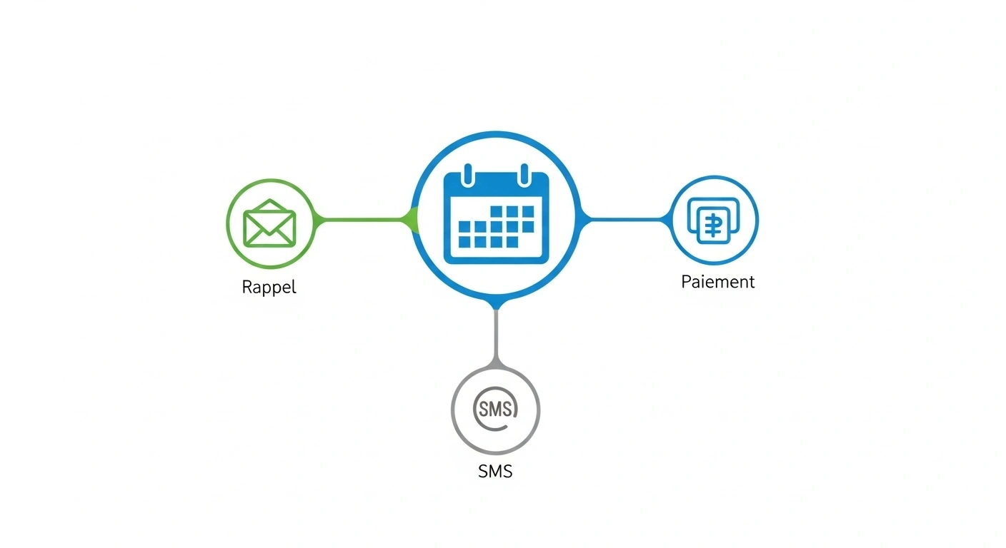 Diagramme illustrant un flux de travail automatisé avec Calendly