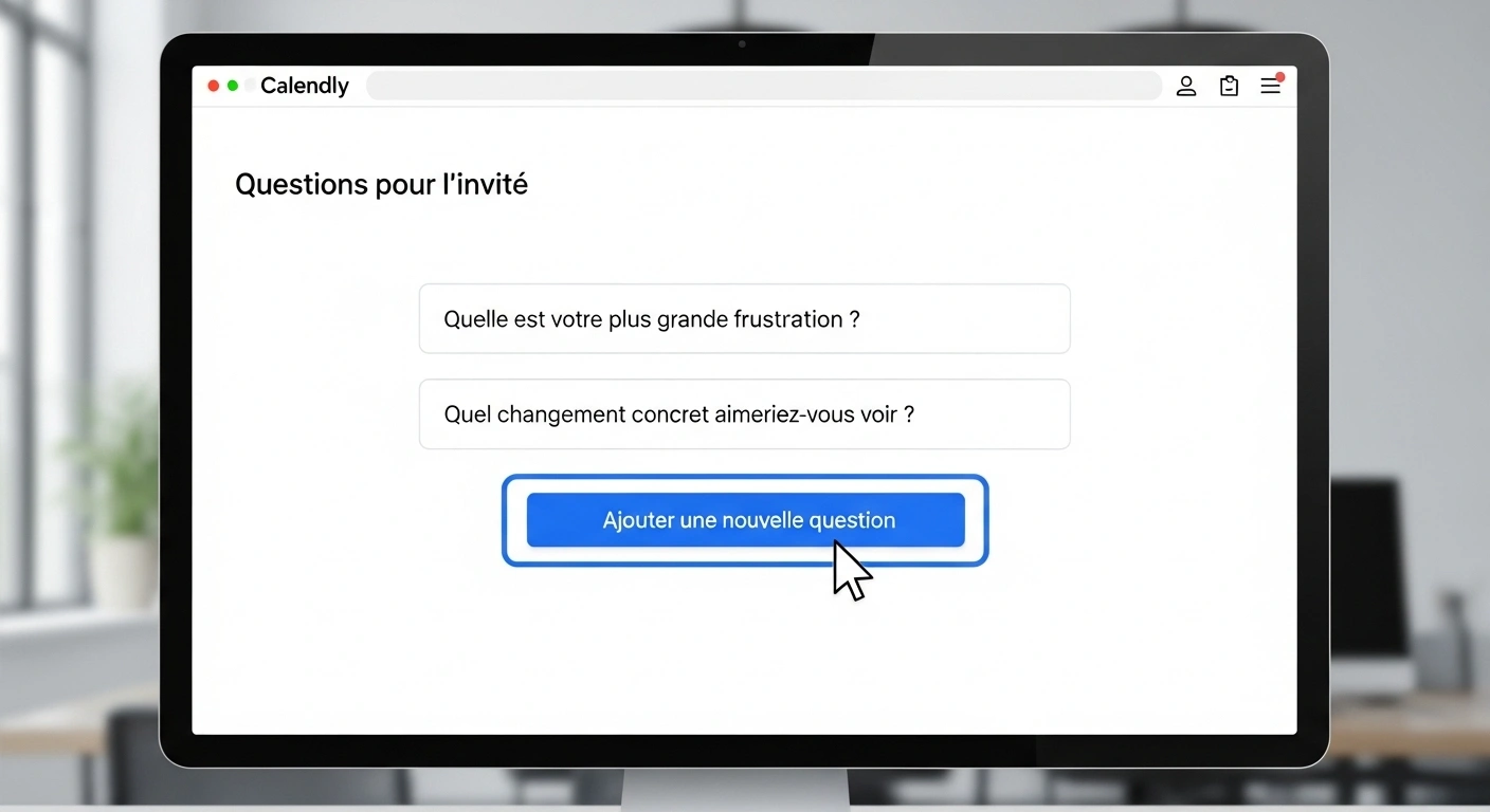 Interface de Calendly montrant comment ajouter des questions personnalisées.