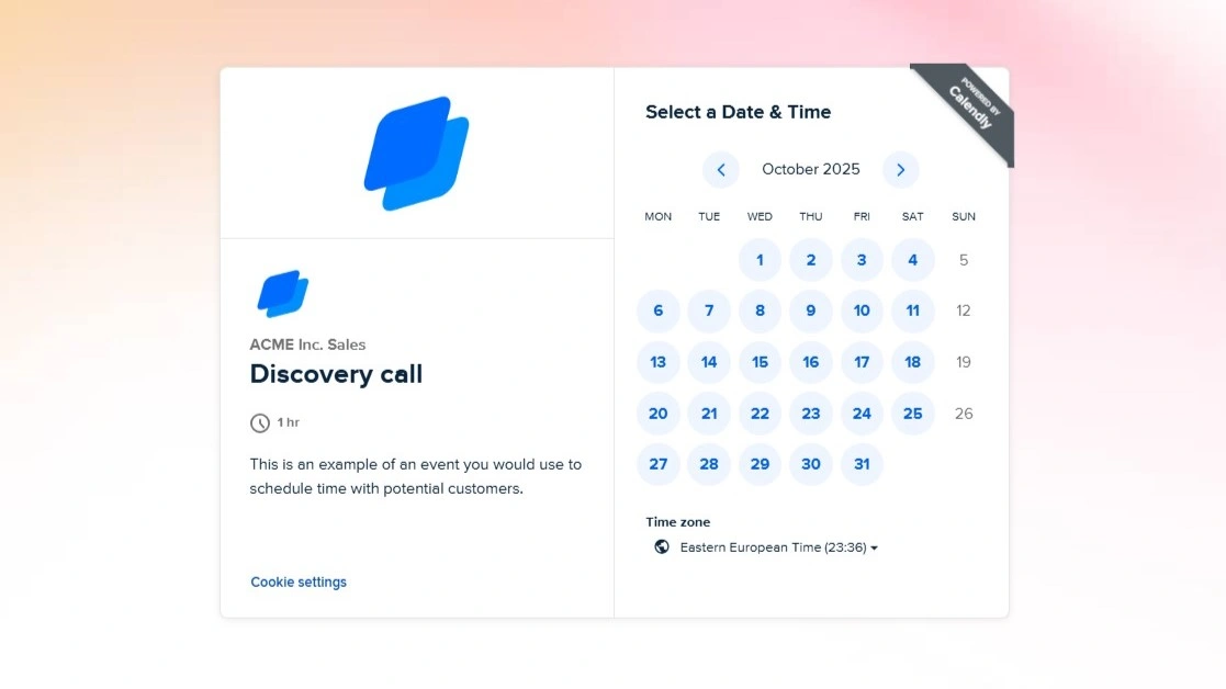Exemple d'intégration en ligne de Calendly sur une page web