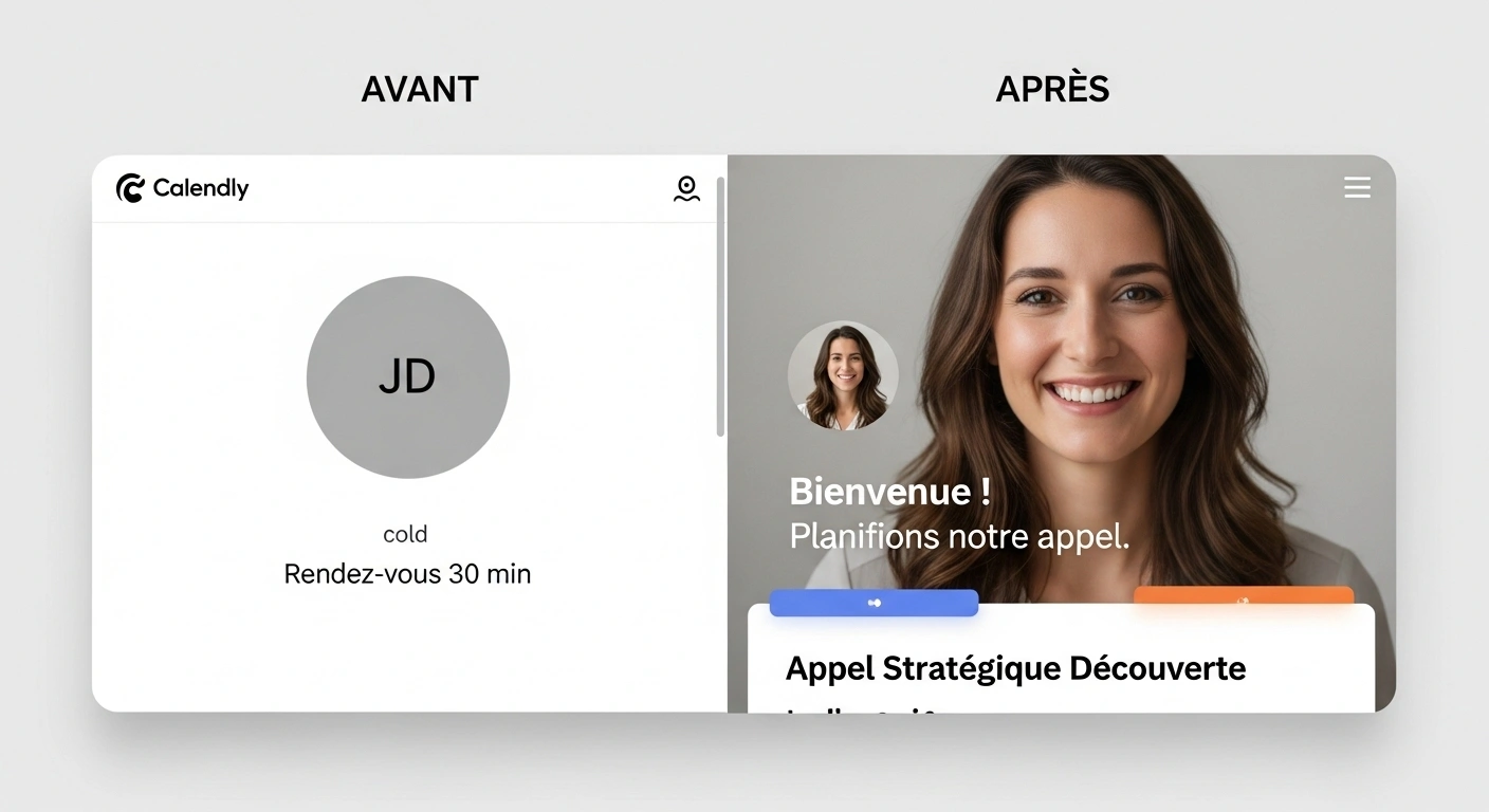 Comparaison avant/après d'une page de réservation Calendly optimisée