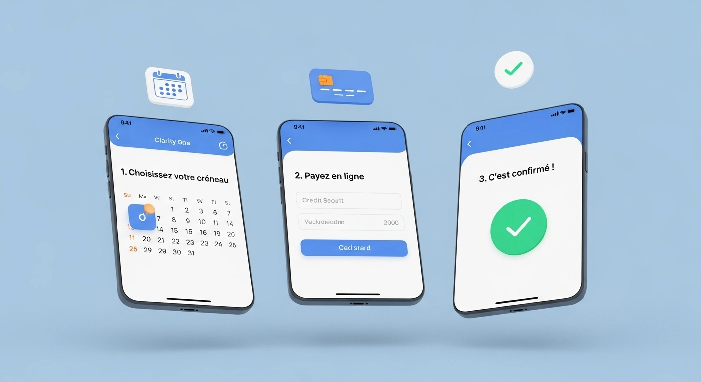 Schéma montrant le processus de réservation et de paiement via Calendly