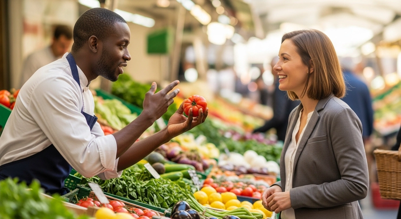 Métaphore de l'Atelier de Clarté : un chef cuisinier aidant à choisir les meilleurs ingrédients