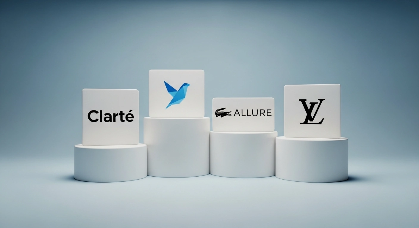 Quatre boîtes distinctes montrant les différents types de logos : logotype, pictogramme, marque combinée et monogramme.