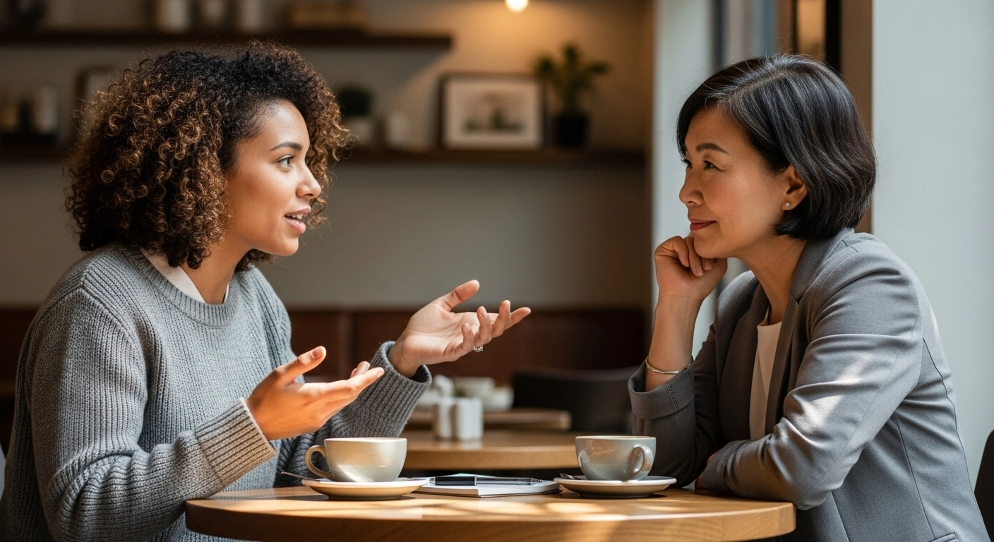 Un coach écoutant attentivement un client, créant un lien de confiance et d'empathie.