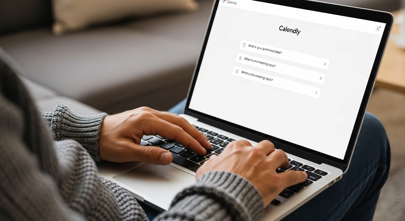 Interface Calendly montrant une description d'événement bienveillante et rassurante.