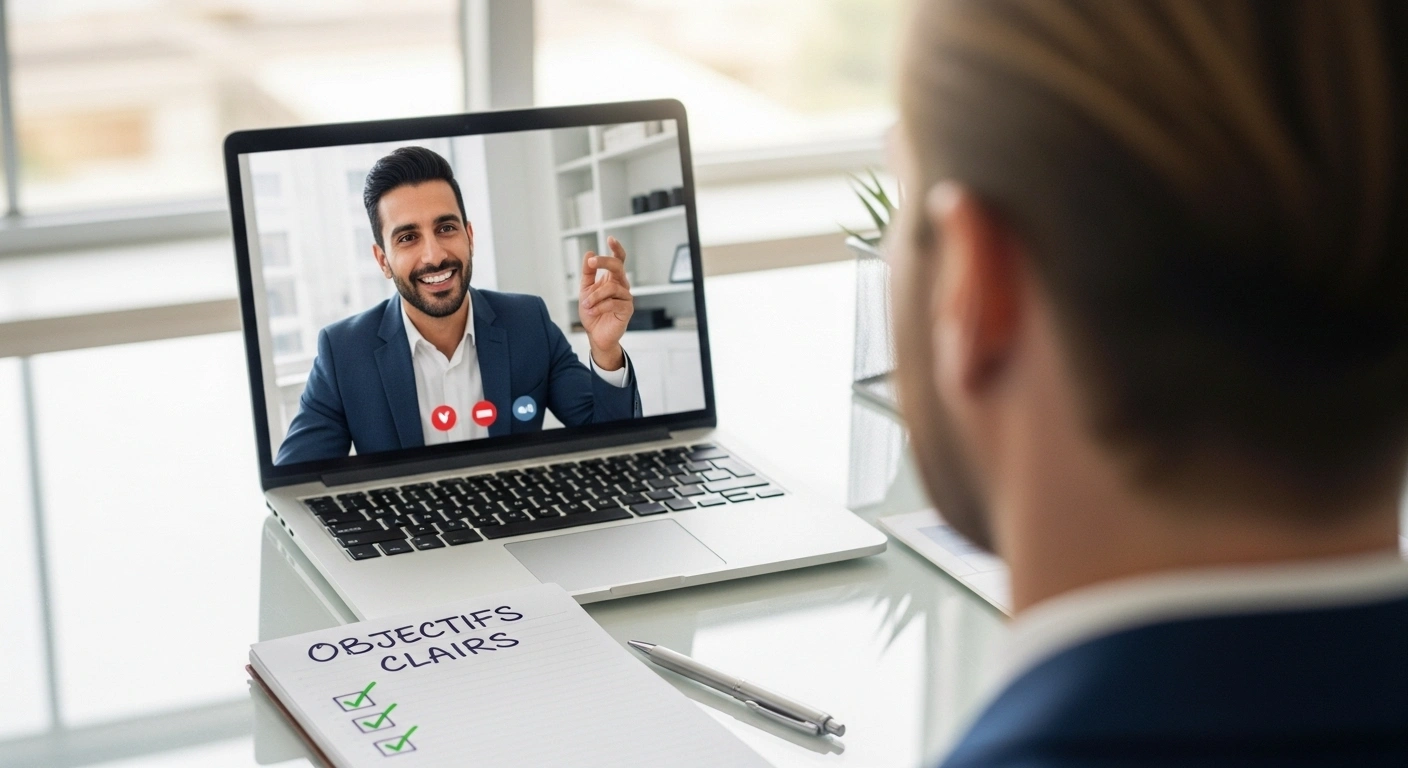 Consultant ayant une conversation productive et ciblée avec un client idéal parfaitement qualifié