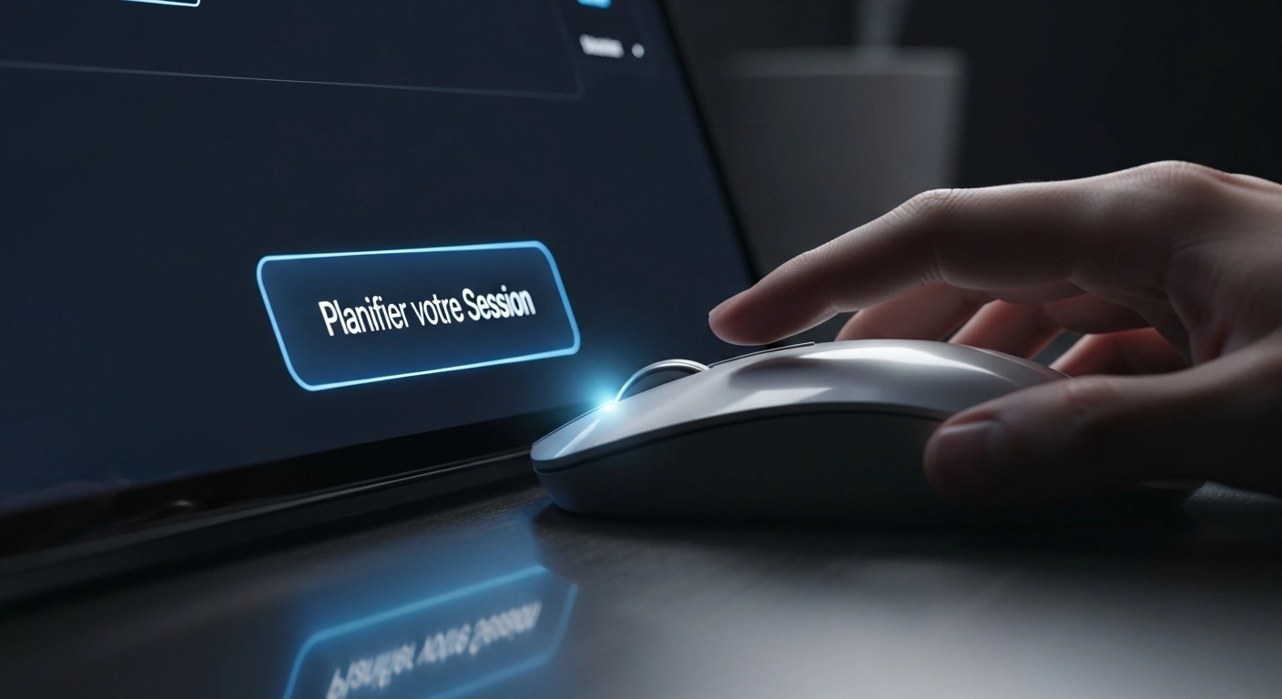 Souris d'ordinateur cliquant sur un bouton d'appel à l'action lumineux et engageant