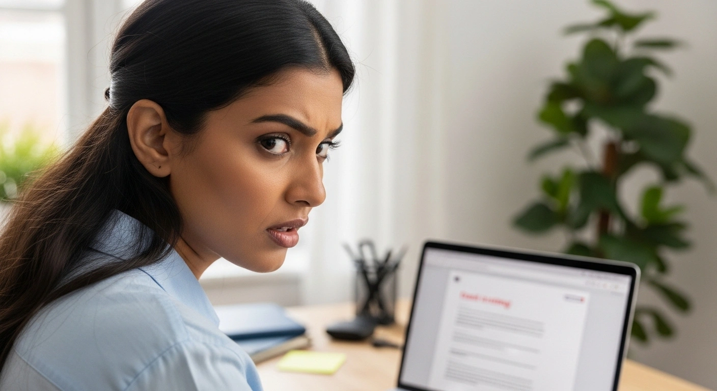 Écran d'ordinateur affichant un e-mail suspect avec des alertes de phishing.