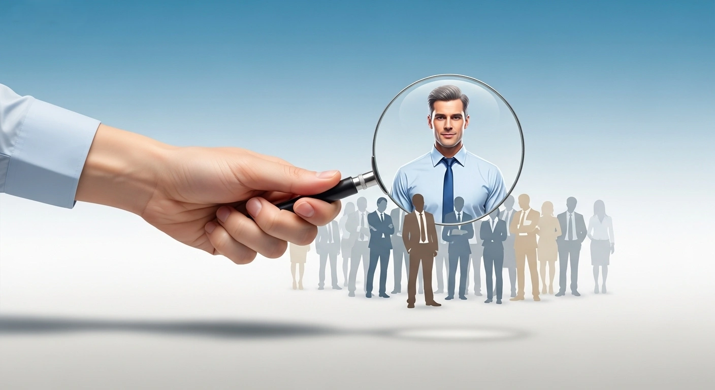 Une loupe se concentrant sur une personne précise dans une foule, symbolisant la puissance de la niche.