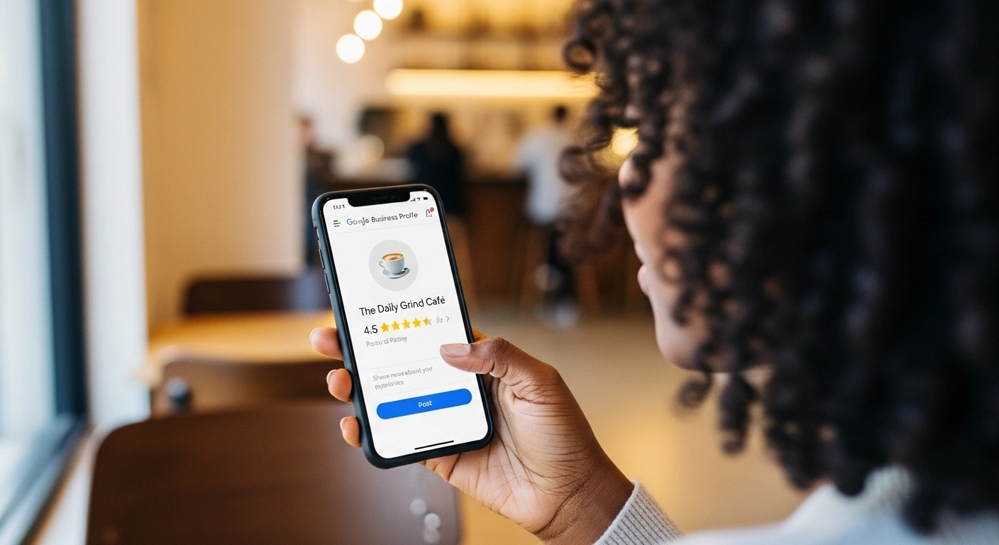 Illustration d'avis clients 5 étoiles sur un téléphone, montrant l'importance de l'autorité locale.