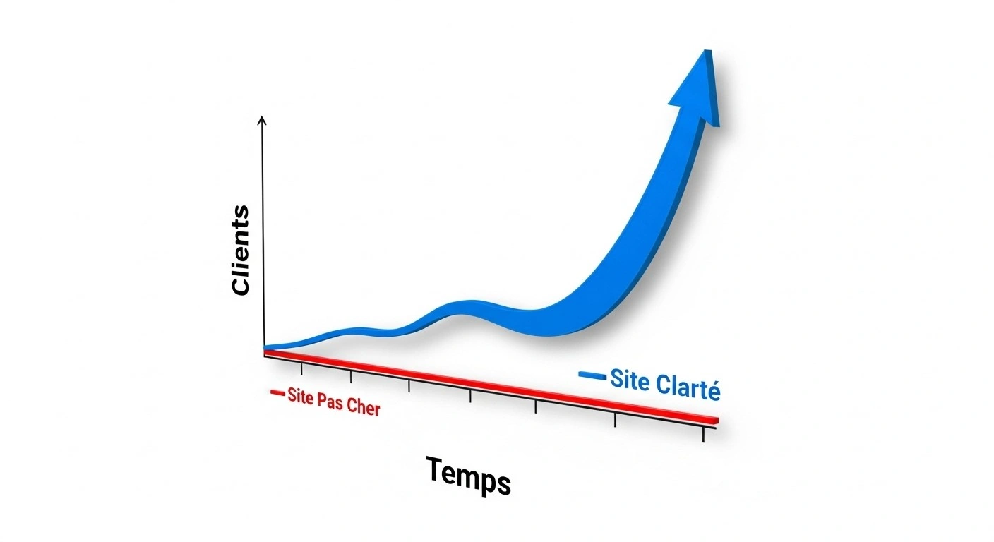 Graphique montrant une croissance exponentielle du nombre de clients grâce à un site web rentable