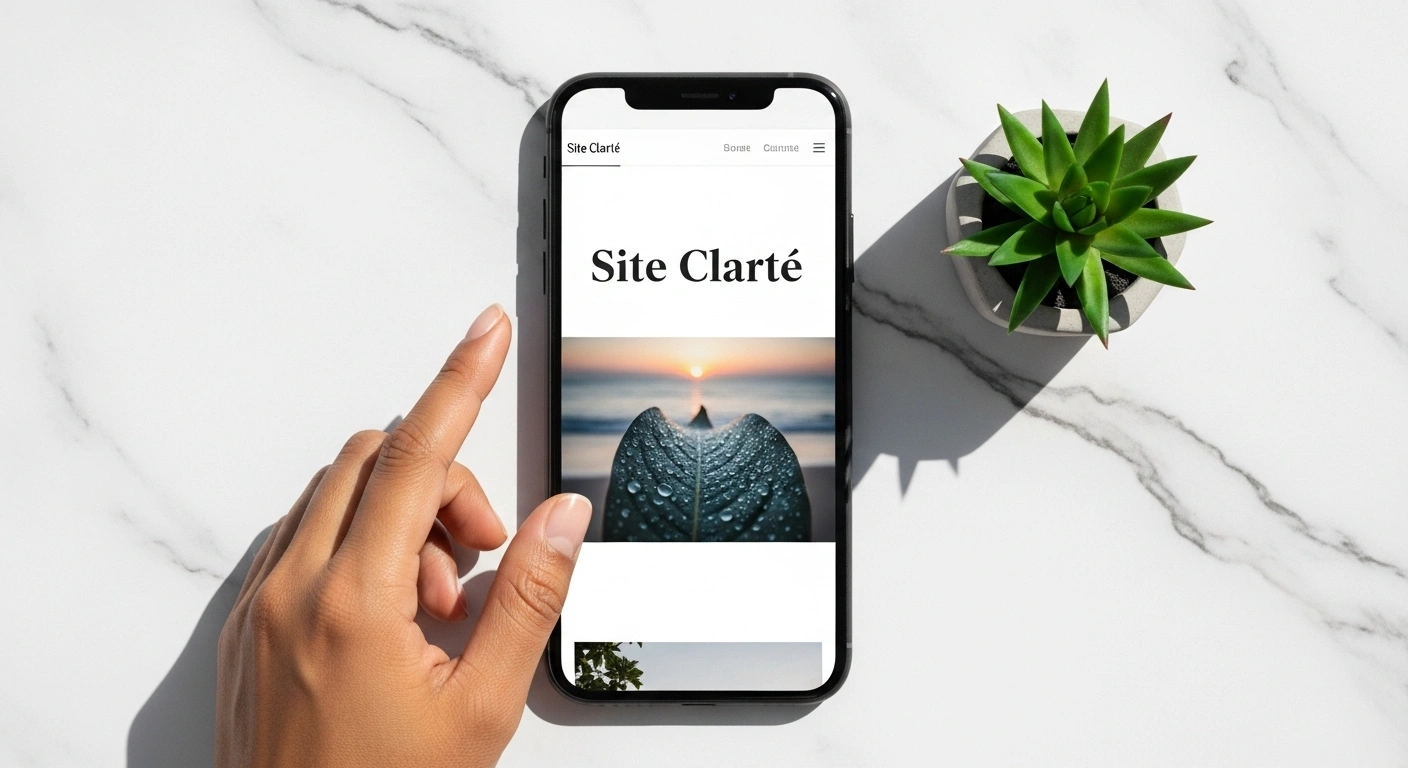 Illustration montrant la fluidité du défilement sur un Site Clarté one-page sur mobile.
