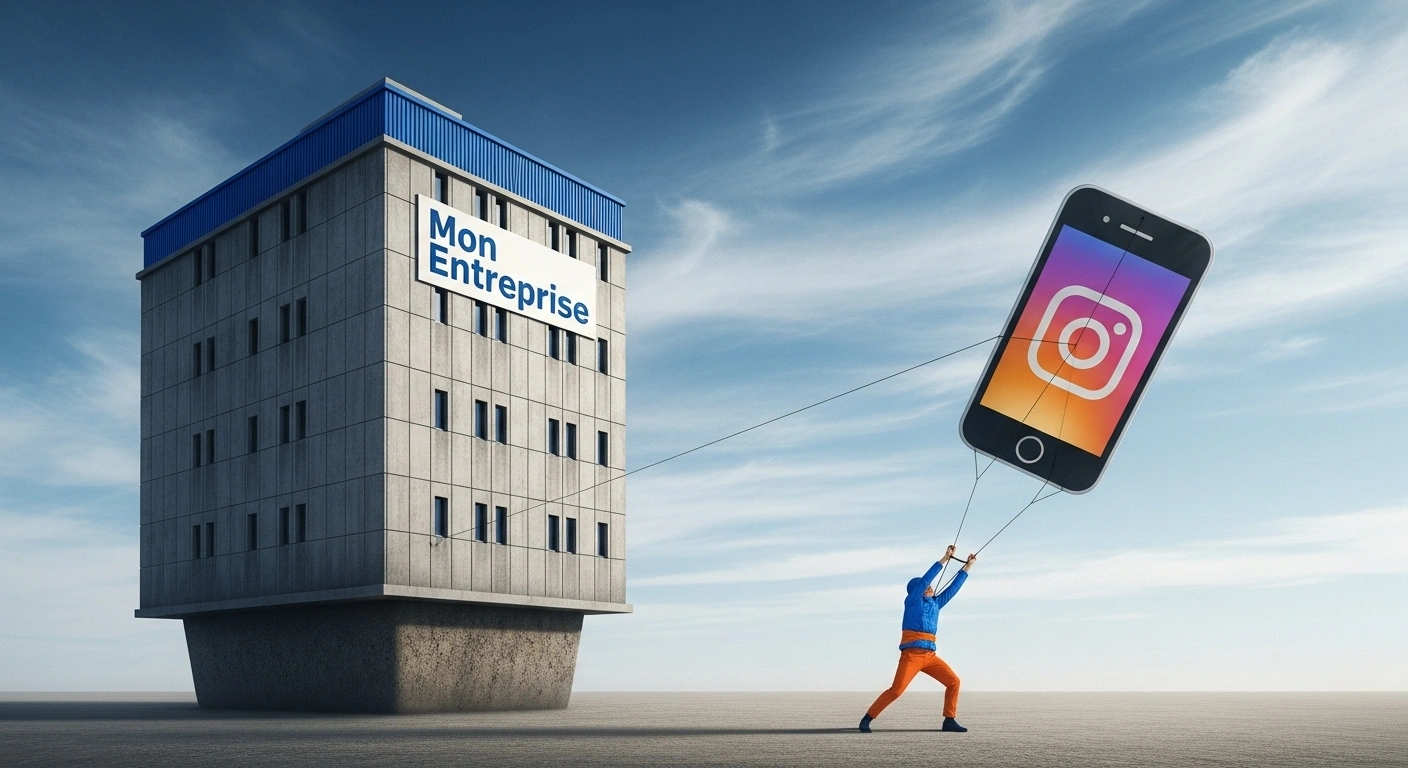 Maison solide (site web) à côté d'une cabane sur le sable (profil Instagram)