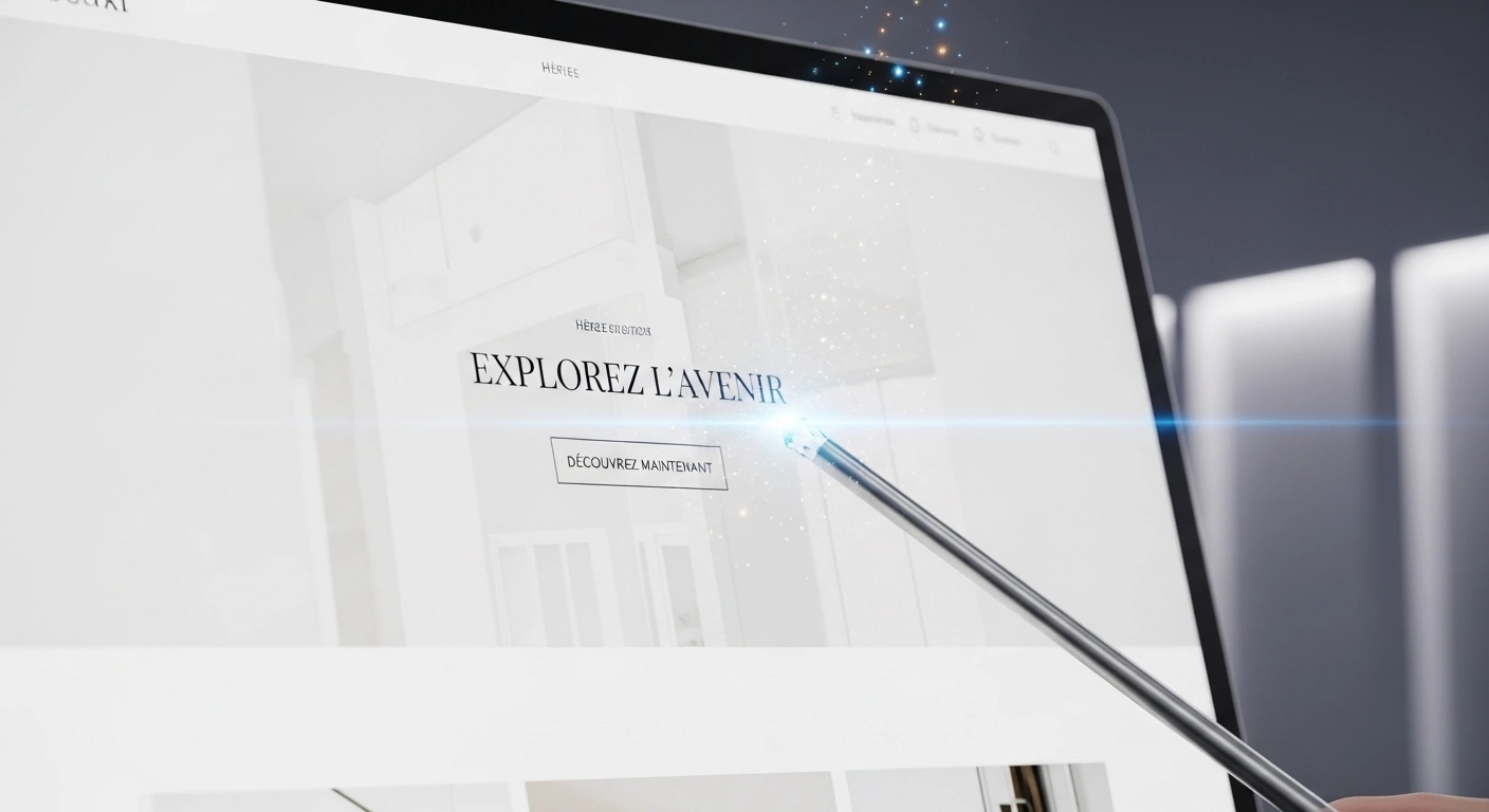Une main ajoutant une touche de lumière scintillante à une interface de site web