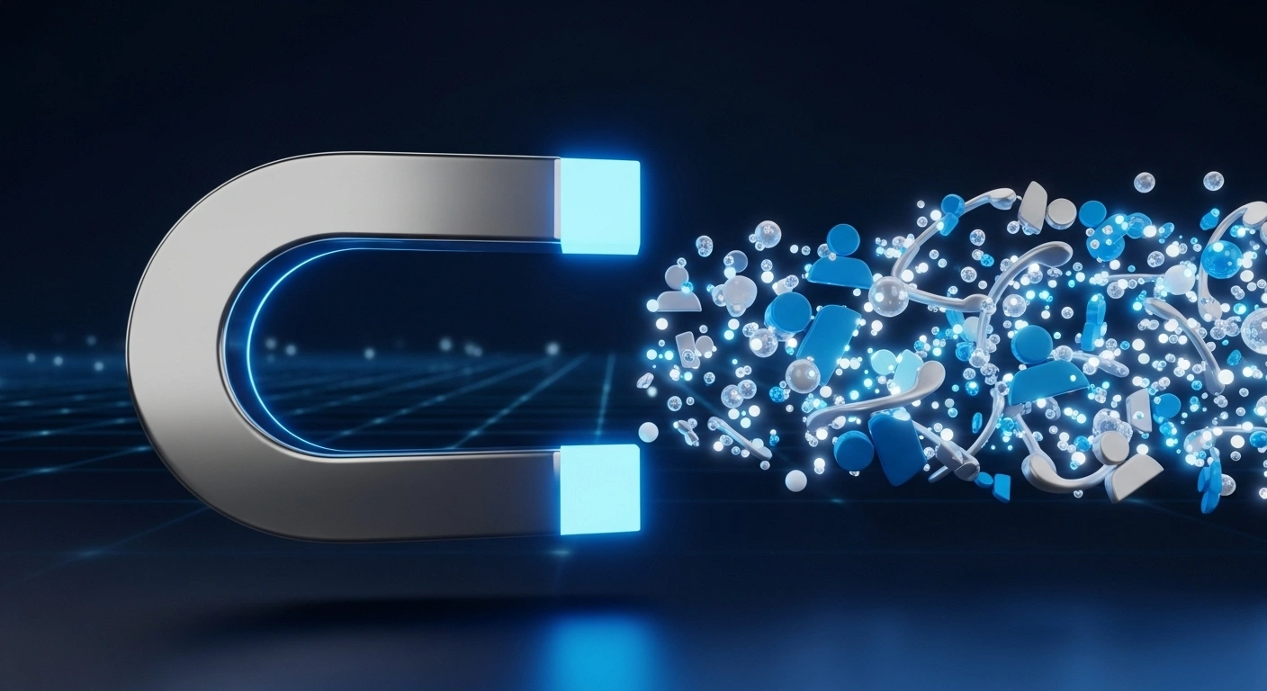 Un aimant attirant des icônes de personnes, symbolisant la capture de prospects