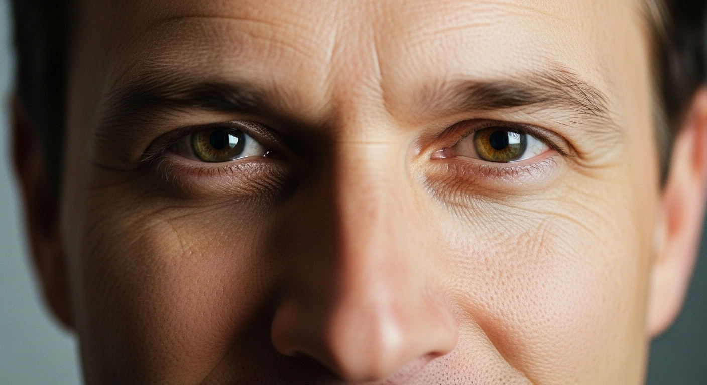 Gros plan sur les yeux d'une personne regardant directement la caméra avec un léger sourire, symbolisant la connexion et l'authenticité.