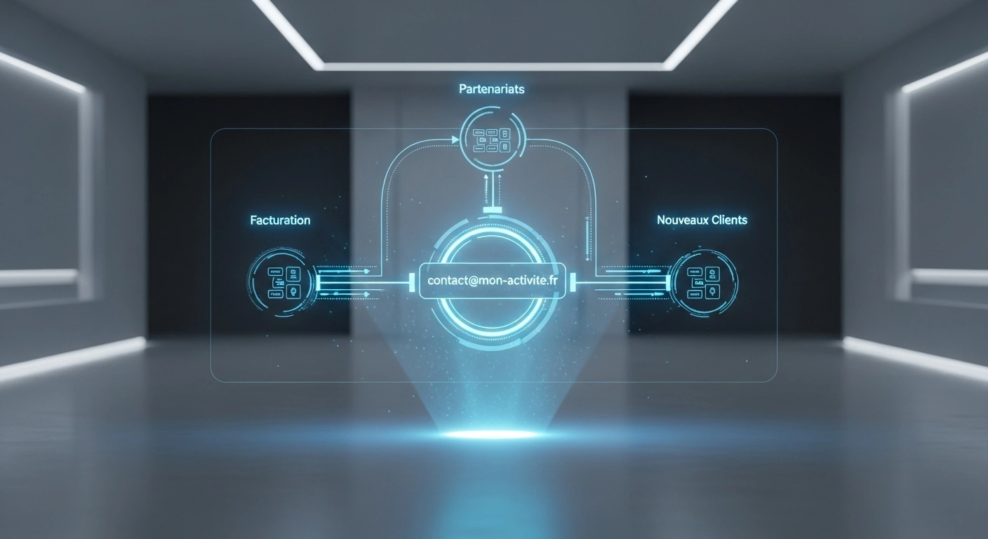 Un organigramme simple montrant comment une adresse email professionnelle peut se diviser en plusieurs alias.
