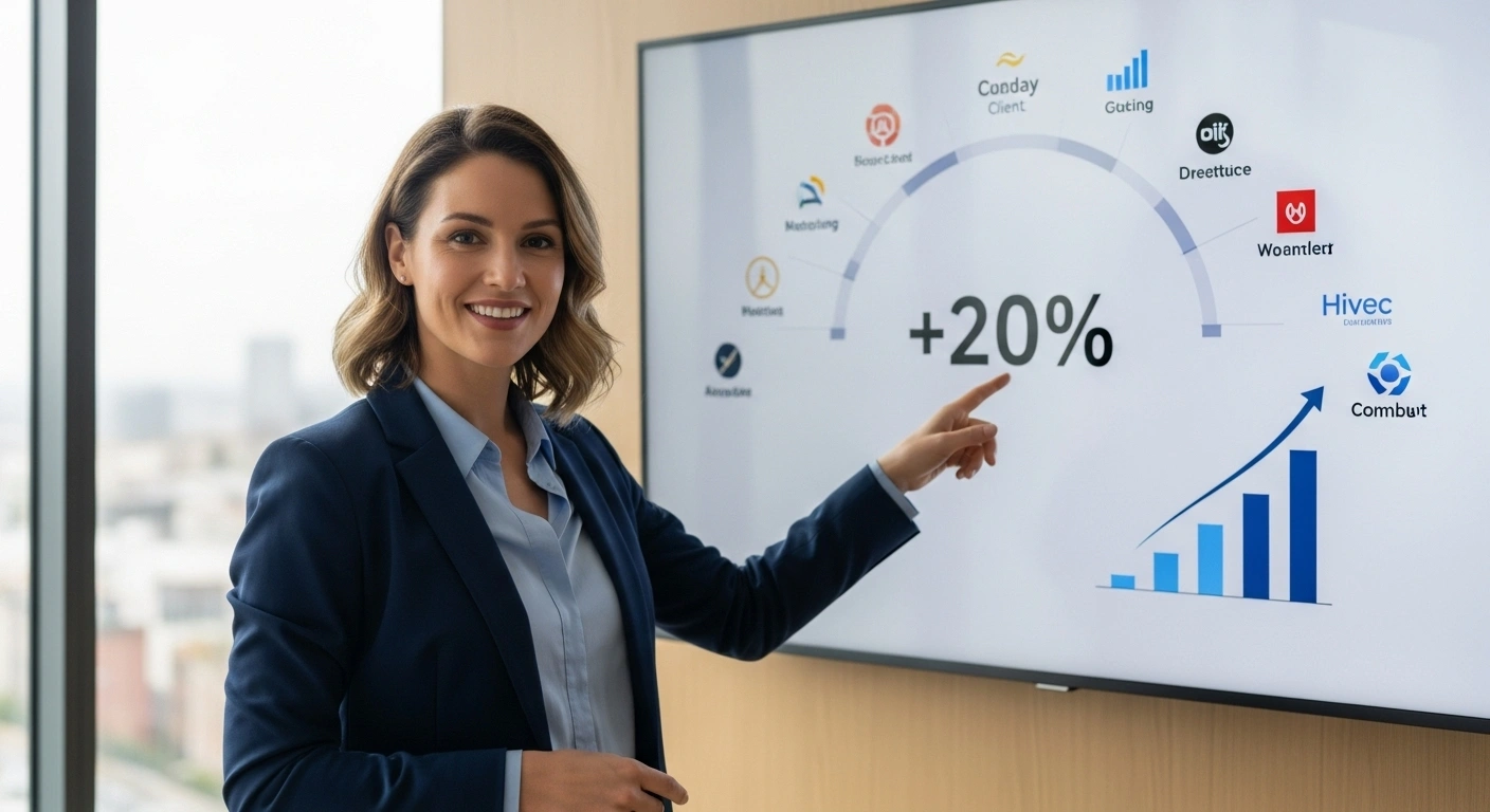 Consultant B2B présentant des preuves de crédibilité comme des logos clients et des chiffres clés.