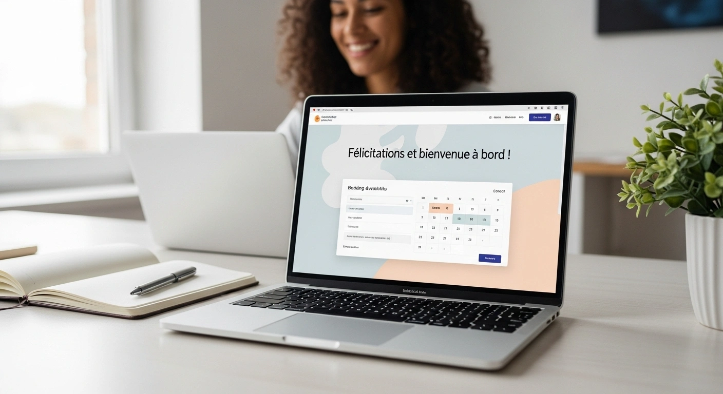 Maquette de la page de bienvenue pour un nouveau client avec un module de réservation Calendly intégré