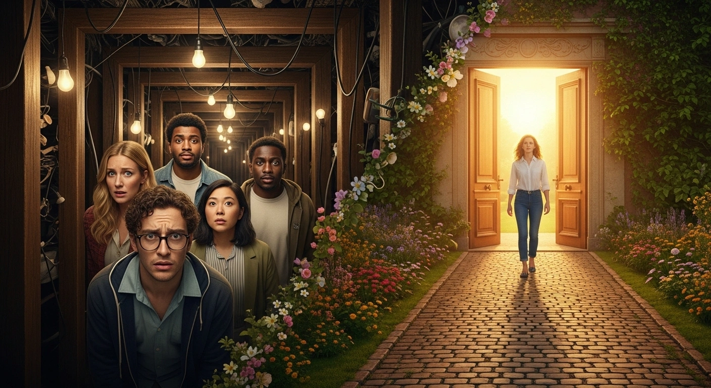 Diagramme montrant un parcours utilisateur complexe transformé en une ligne droite et simple, symbolisant un processus sans friction.