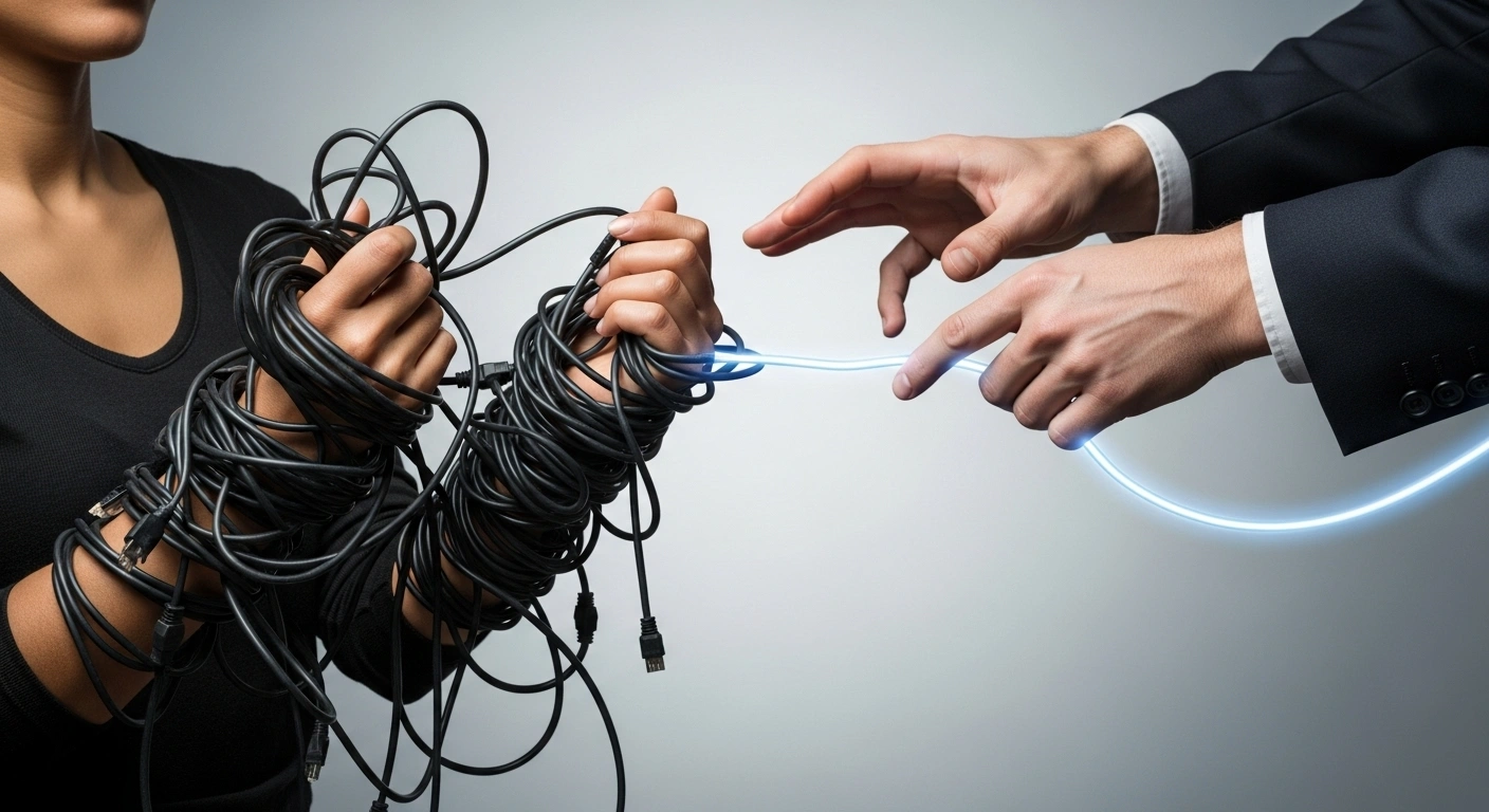 Main tendue pour aider à traverser un obstacle symbolisant la complexité technique