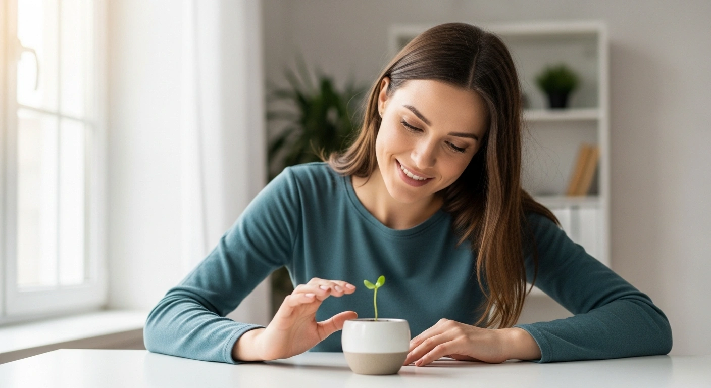 Personne arrosant une jeune pousse, symbolisant le début de la croissance d'une activité et la récolte des premiers témoignages.
