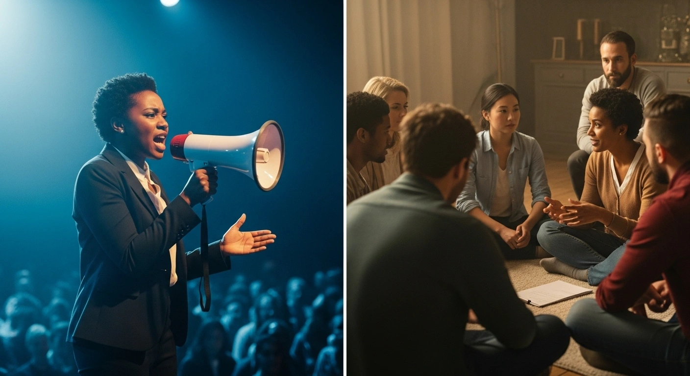 Comparaison entre Instagram (mégaphone à une foule) et l'emailing (conversation intime en cercle).