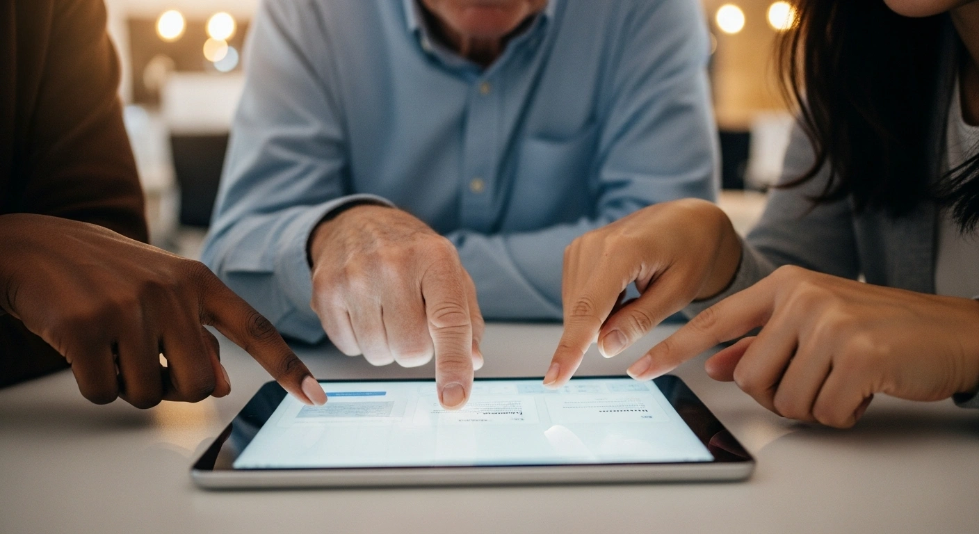 Illustration conceptuelle de l'accessibilité web avec des personnes diverses souriant devant un écran.
