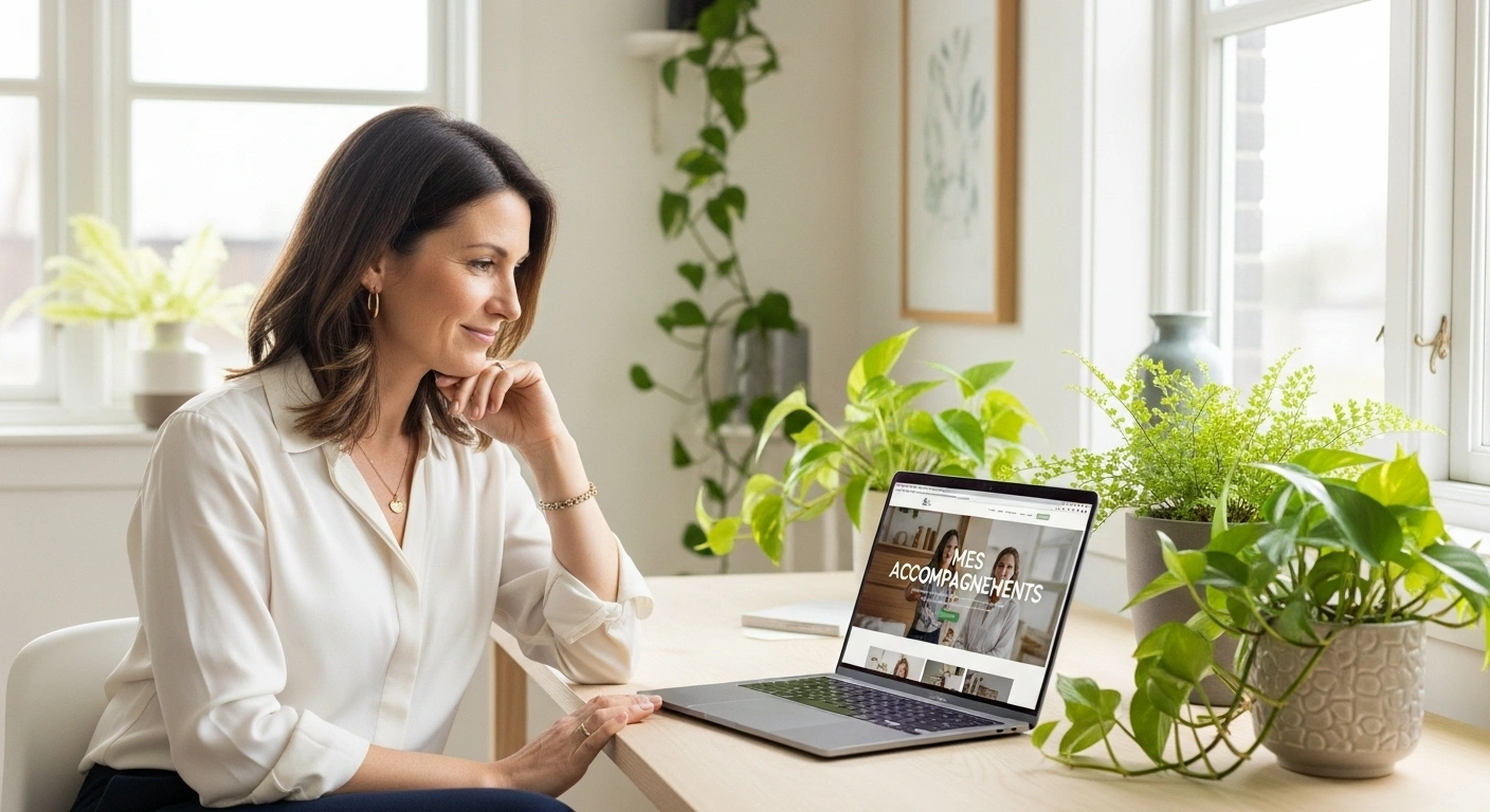 Praticien spirituel présentant ses offres et tarifs de manière alignée sur son site web