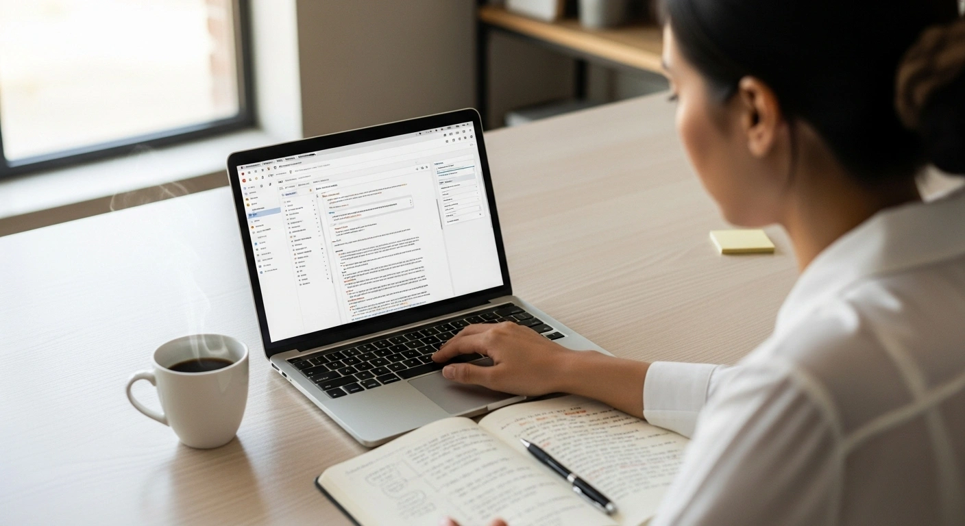 Personne écrivant un article de blog de valeur, symbolisant le partage d'expertise.