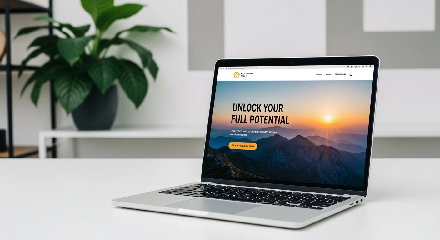 Maquette d'un site web avec une accroche claire et percutante affichée sur un ordinateur portable.