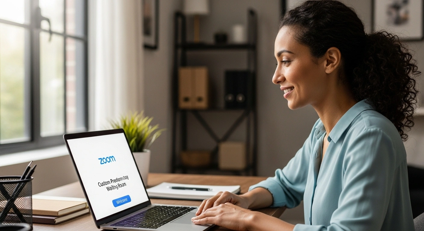 Une personne souriante et détendue devant son ordinateur, symbolisant une attente agréable.