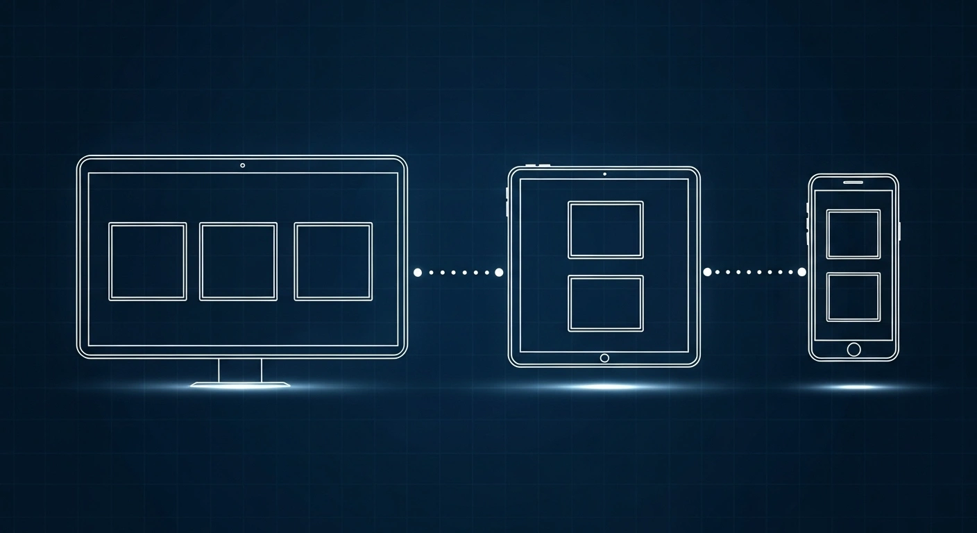 Schéma illustrant comment des blocs de contenu se réorganisent intelligemment sur ordinateur, tablette et mobile.